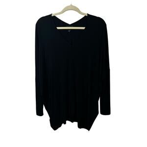 Club Monaco Black Tunic Blouse V Neck Womens Top Size Large Viscose‎ Stretch